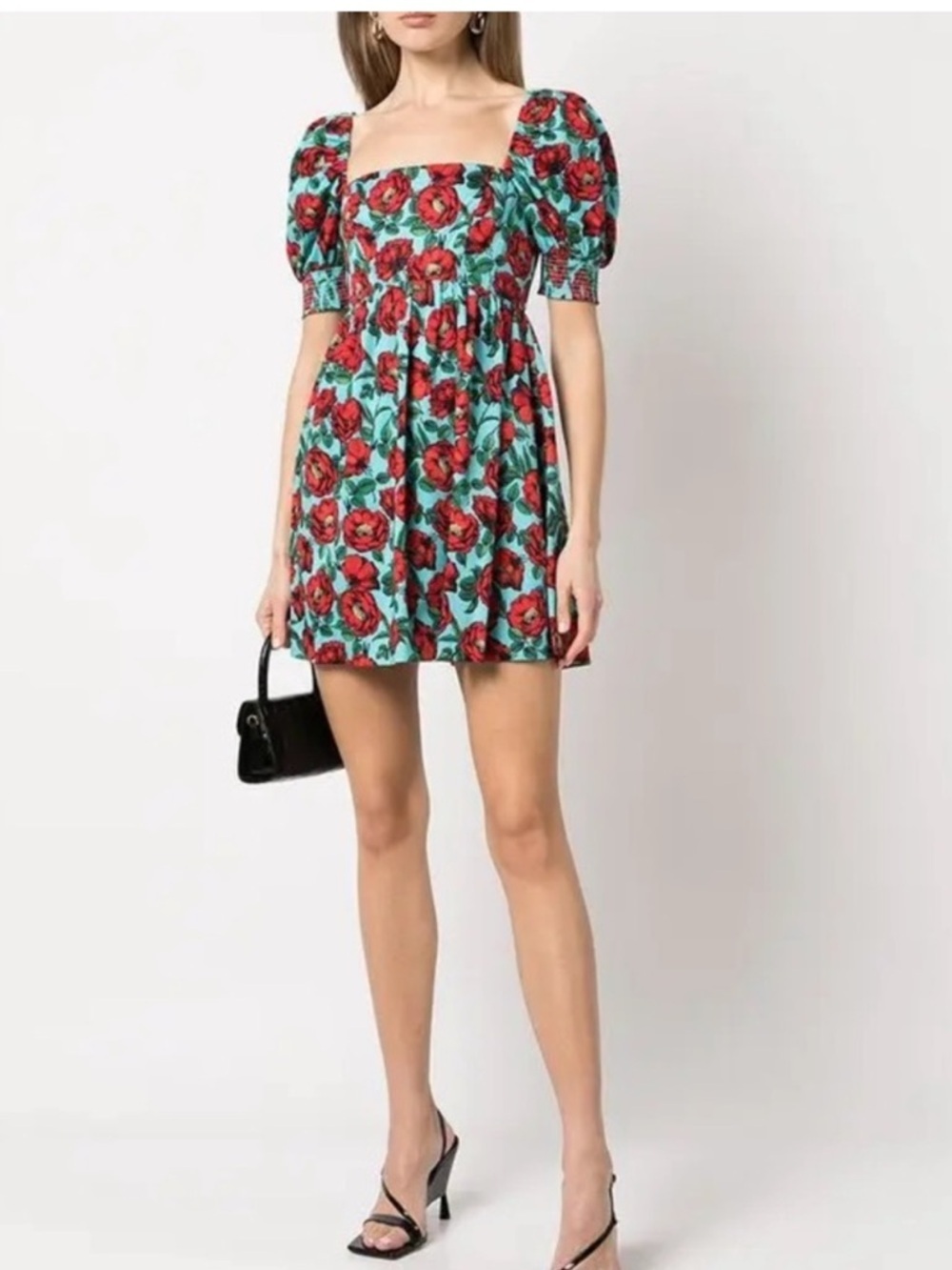 Alice + Olivia Mini Dress Woman Size 0 Beach Bliss Aqua Reyna Floral Empire B12
